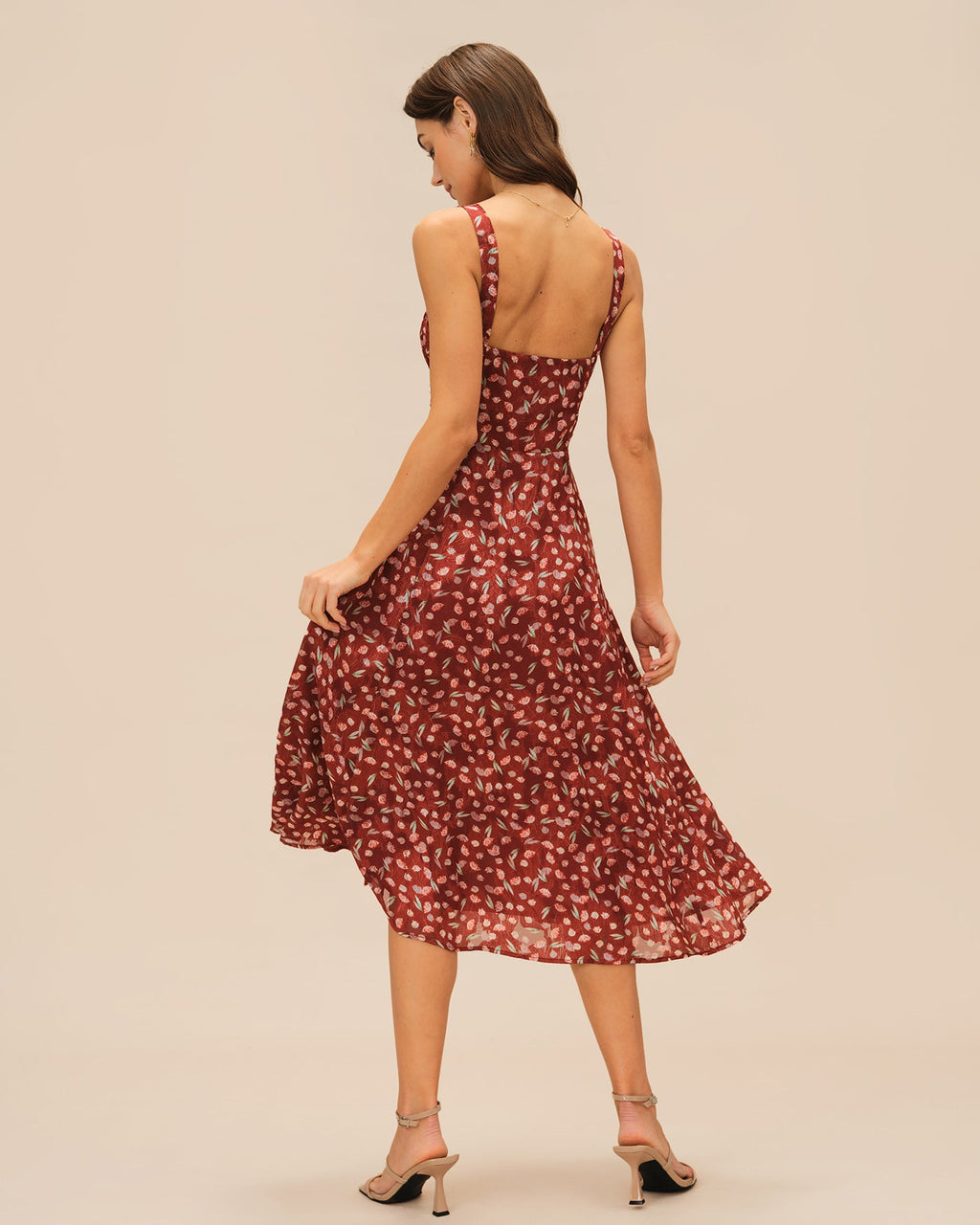 Vestido Midi Rojo Vino Floral Lencero
