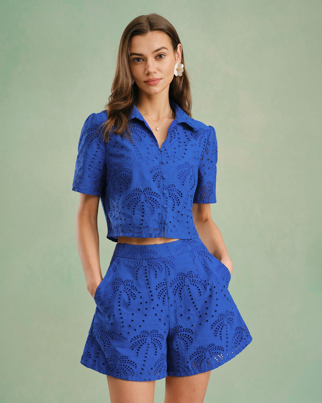 Blusa Azul Texturizado Botones Cuello