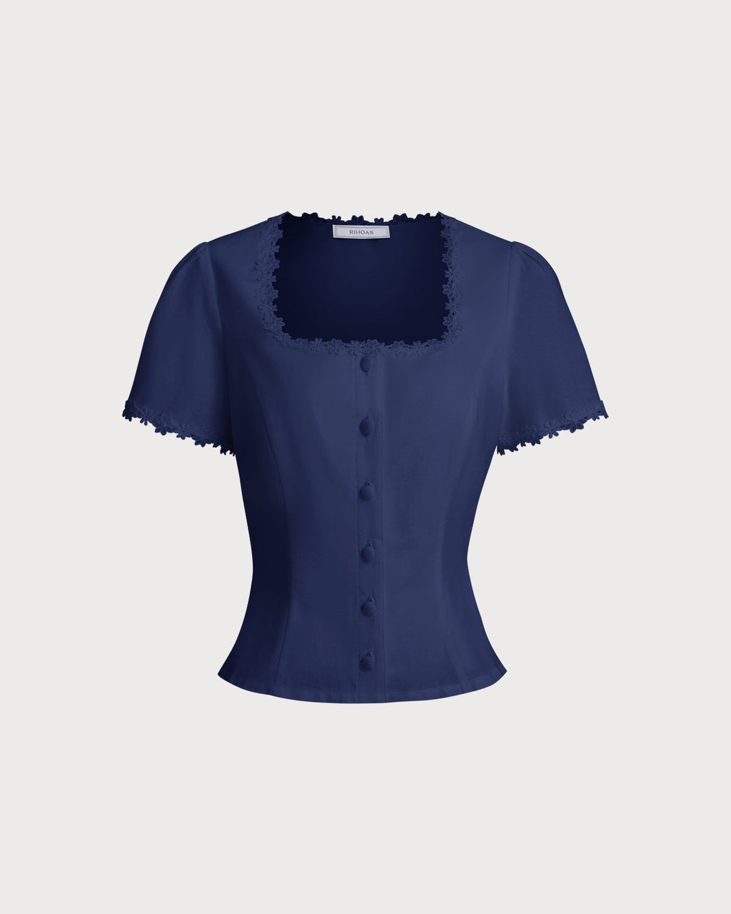 Blusa Azul Marino Cuello Cuadrado Botones