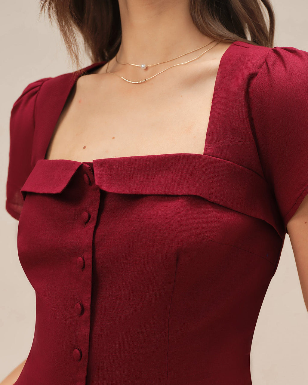 Blusa Roja Cuello Cuadrado Cruce en X Con Lazo