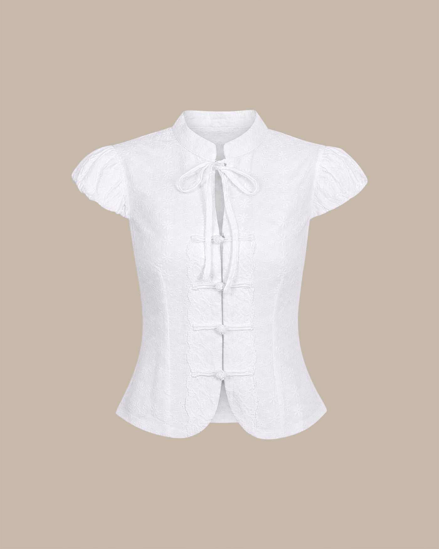 Blusa Blanca Cuello Mao Bordado