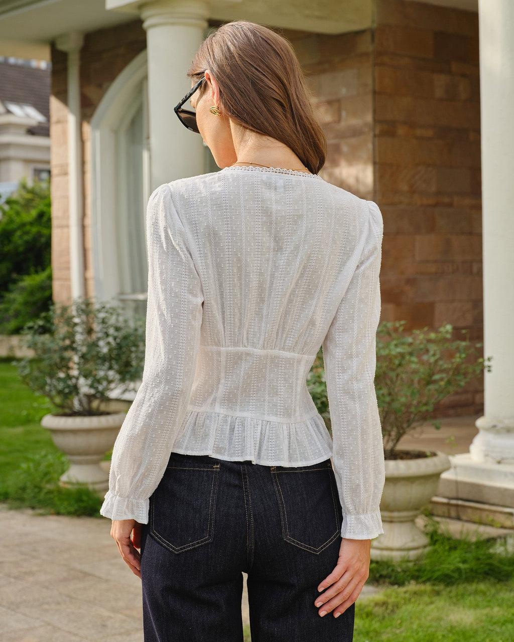Blusa Blanca Cuello Cuadrado Texturizado