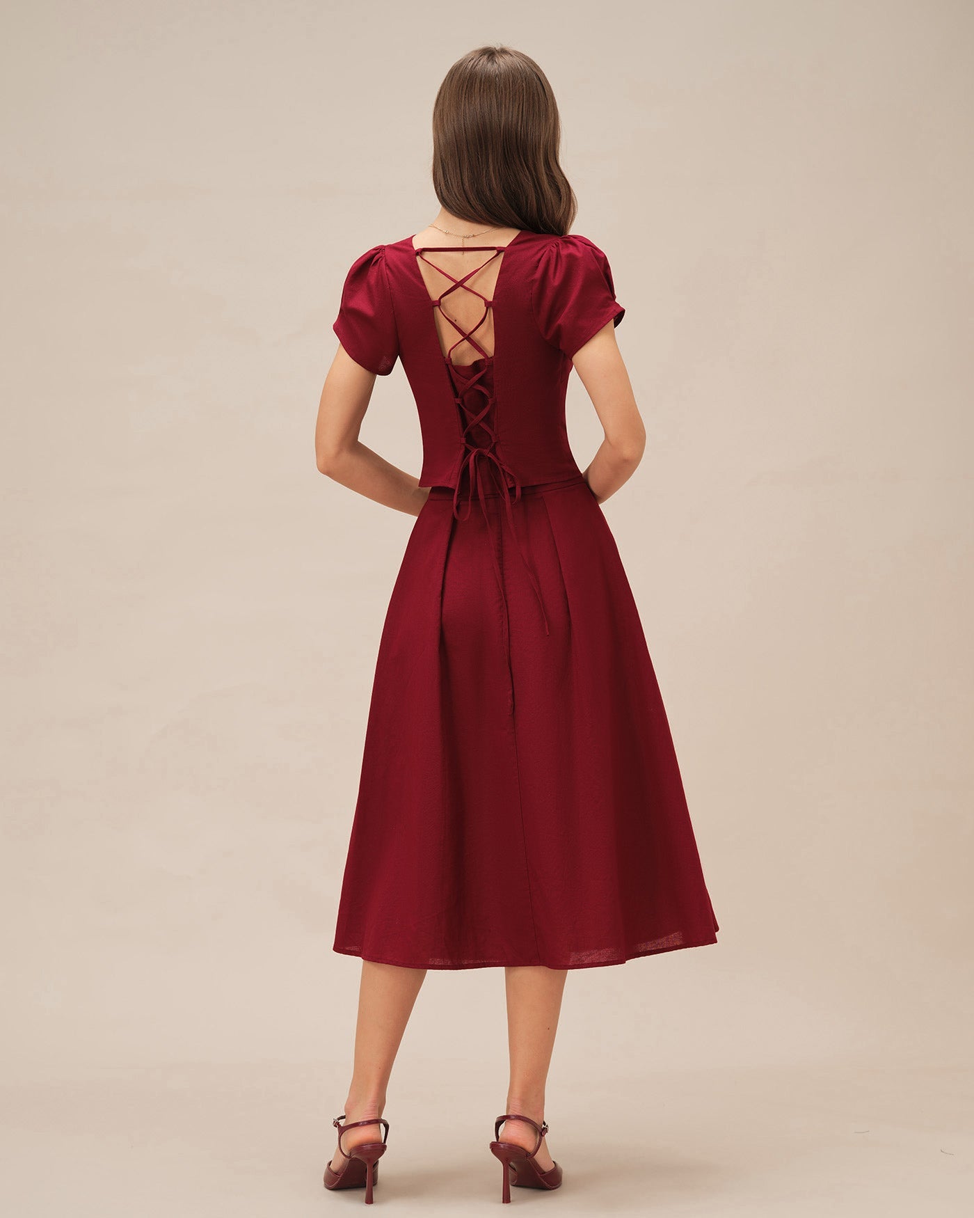 Blusa Roja Cuello Cuadrado Cruce en X Con Lazo