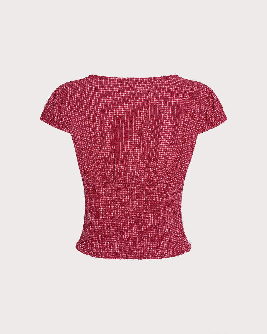 Blusa Roja Cuello Barco Cuadros