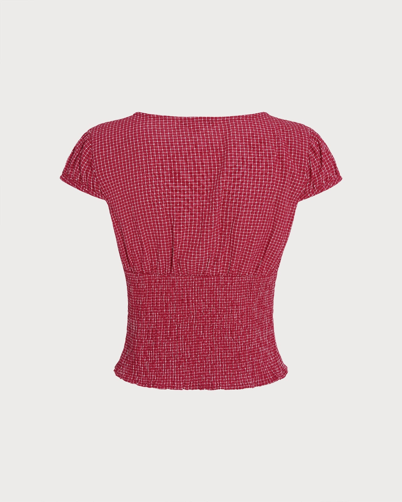 Blusa Roja Cuello Barco Cuadros