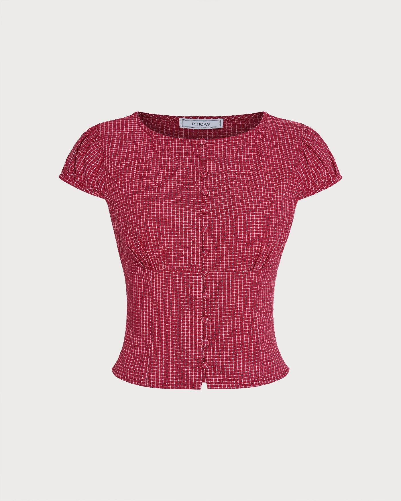 Blusa Roja Cuello Barco Cuadros