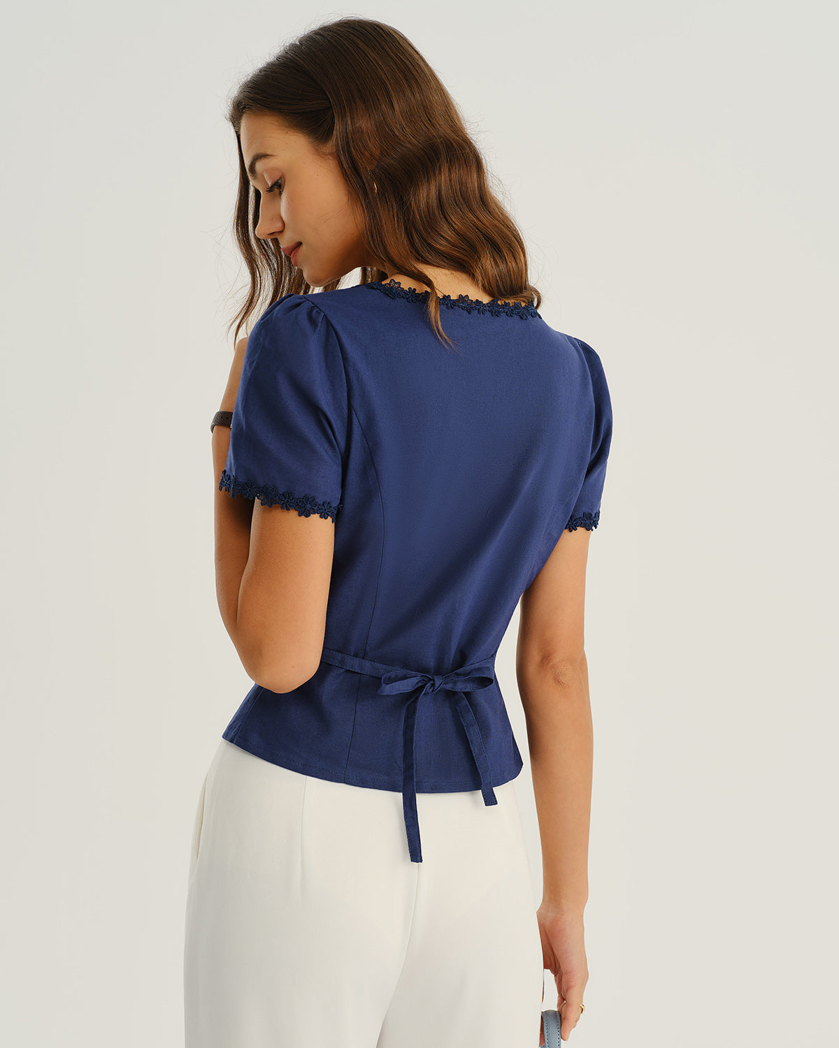 Blusa Azul Marino Cuello Cuadrado Botones