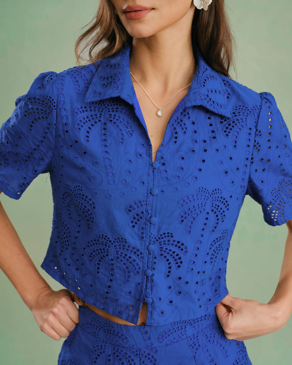 Blusa Azul Texturizado Botones Cuello