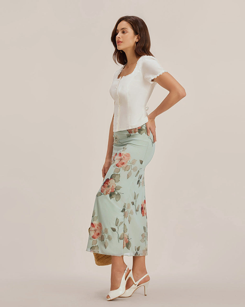 Blusa Blanca Cuello Cuadrado Botones Encaje