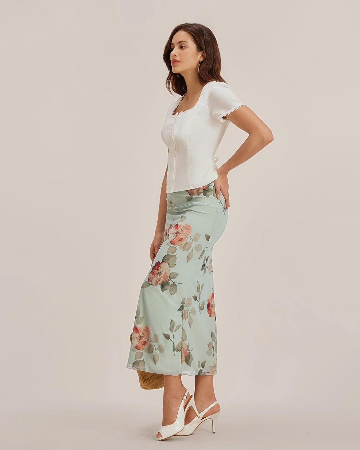Blusa Blanca Cuello Cuadrado Botones Encaje