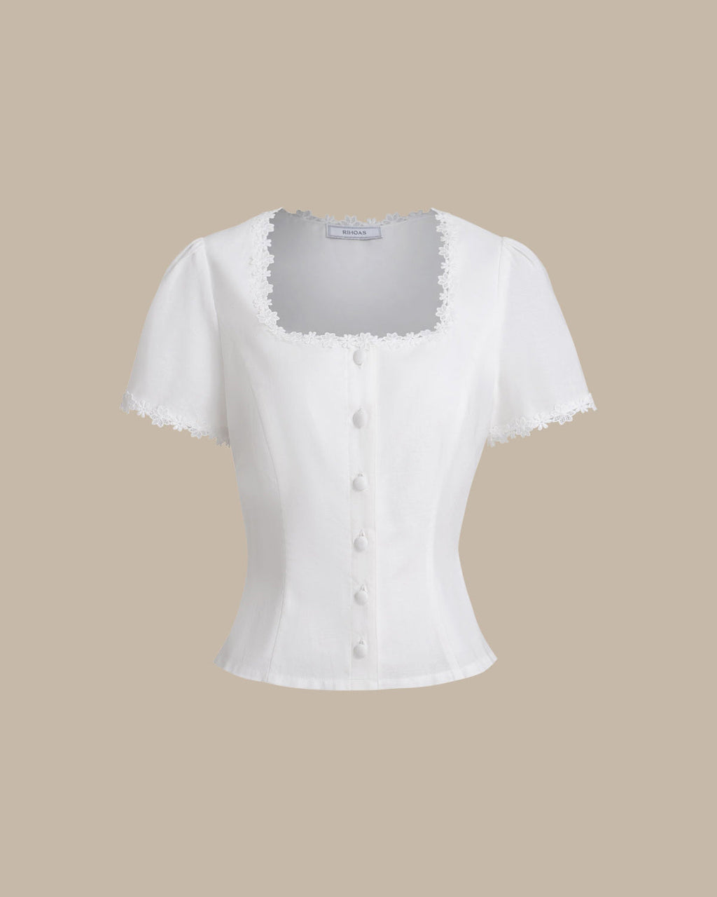 Blusa Blanca Cuello Cuadrado Botones Encaje