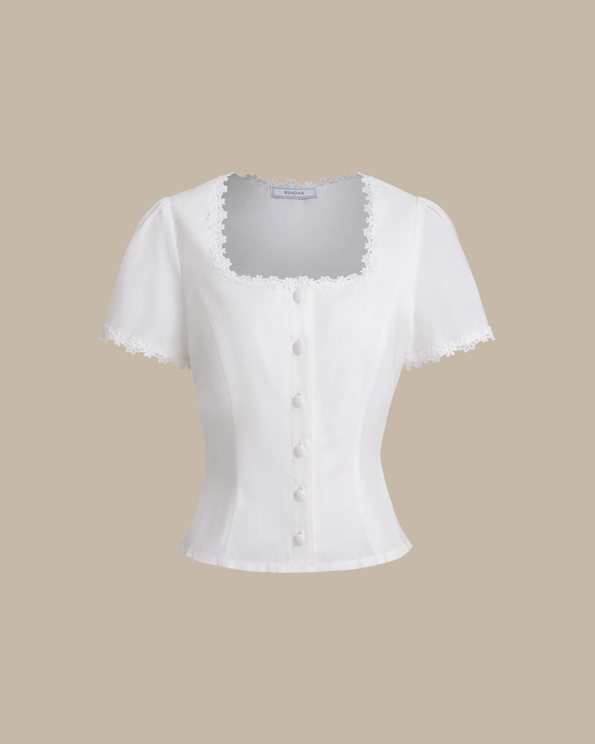 Blusa Blanca Cuello Cuadrado Botones Encaje