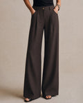 Pantalones Café Bolsillos Botones Recto