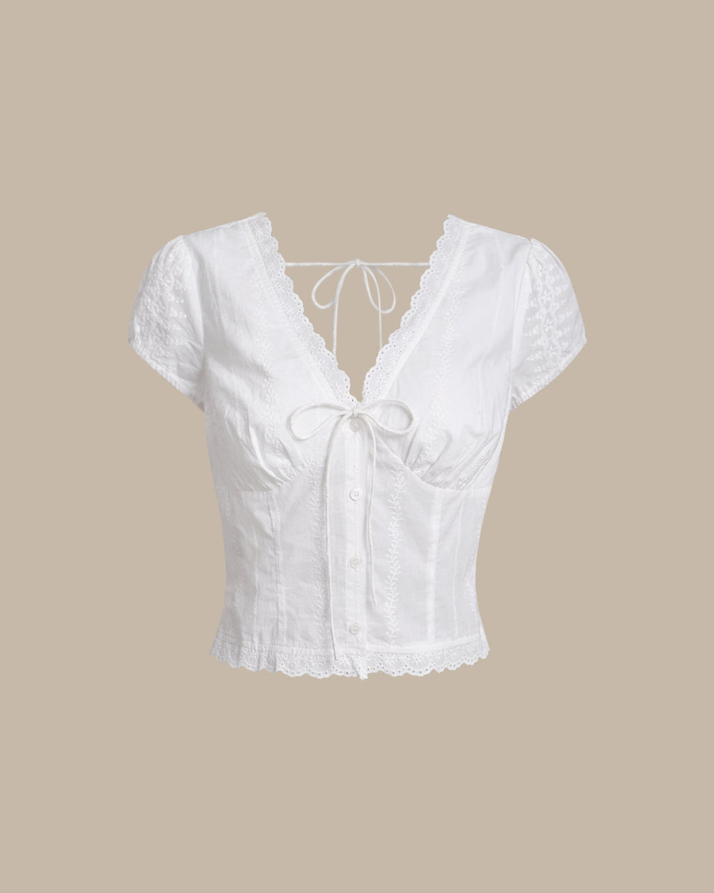 Blusa Blanca Texturizado Manga Corta Abullonada