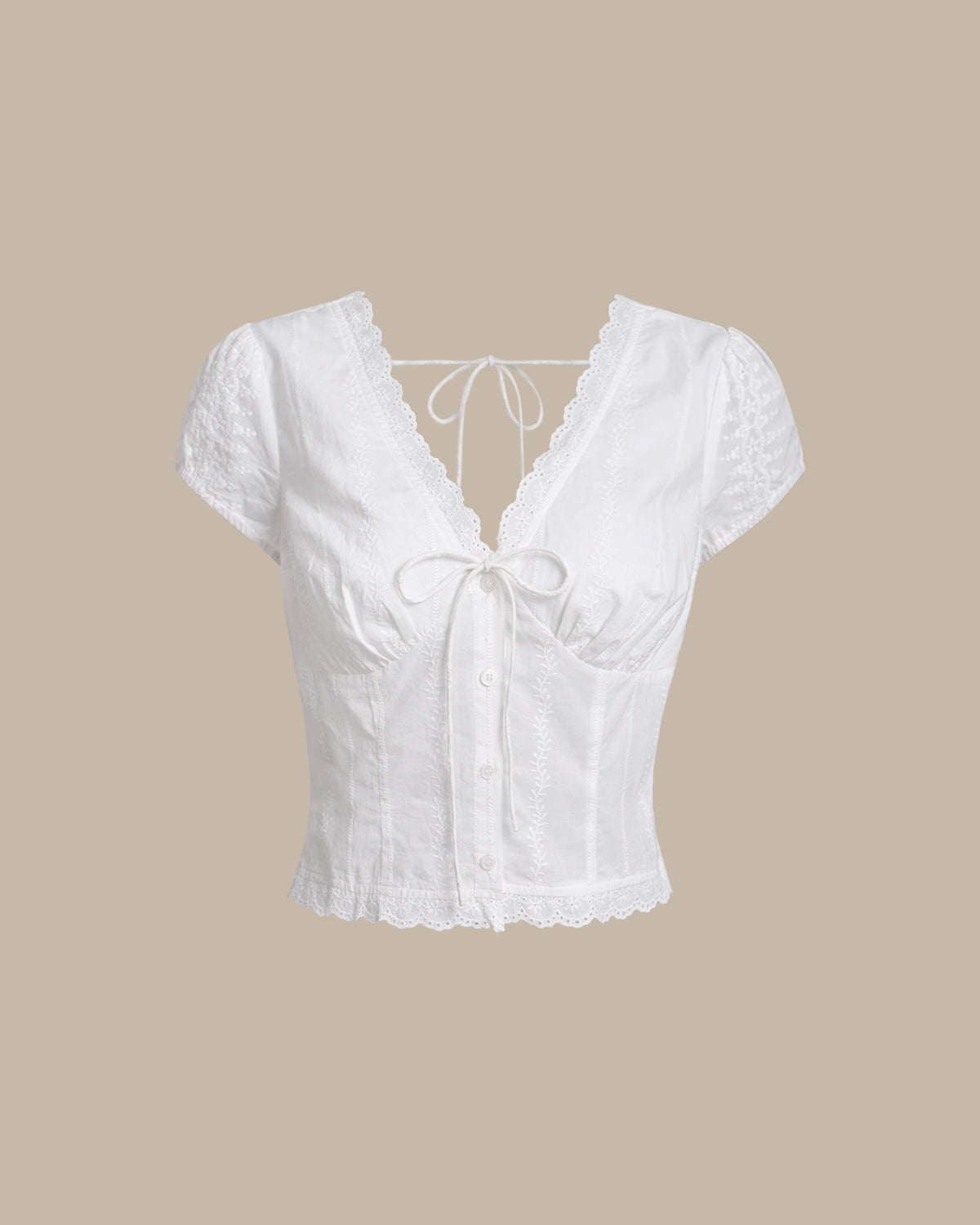 Blusa Blanca Texturizado Manga Corta Abullonada