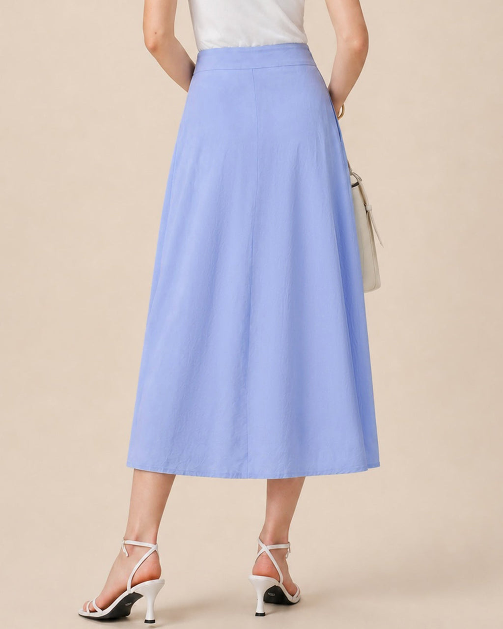 Falda Azul Botones Abertura Evasé Midi
