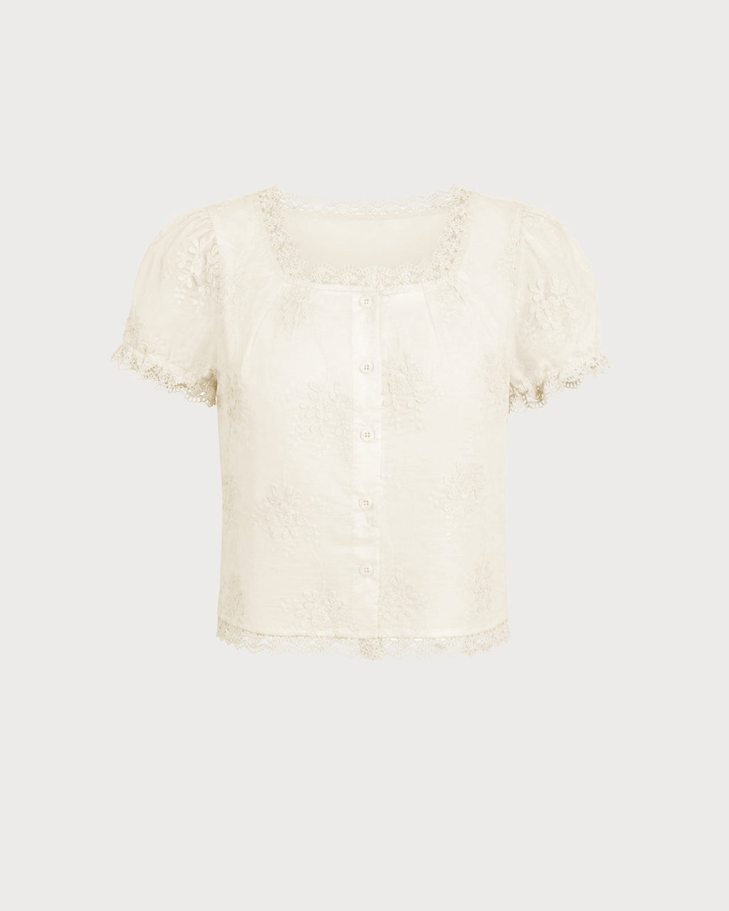 Camiseta Albaricoque Cuello Cuadrado Encaje Floral