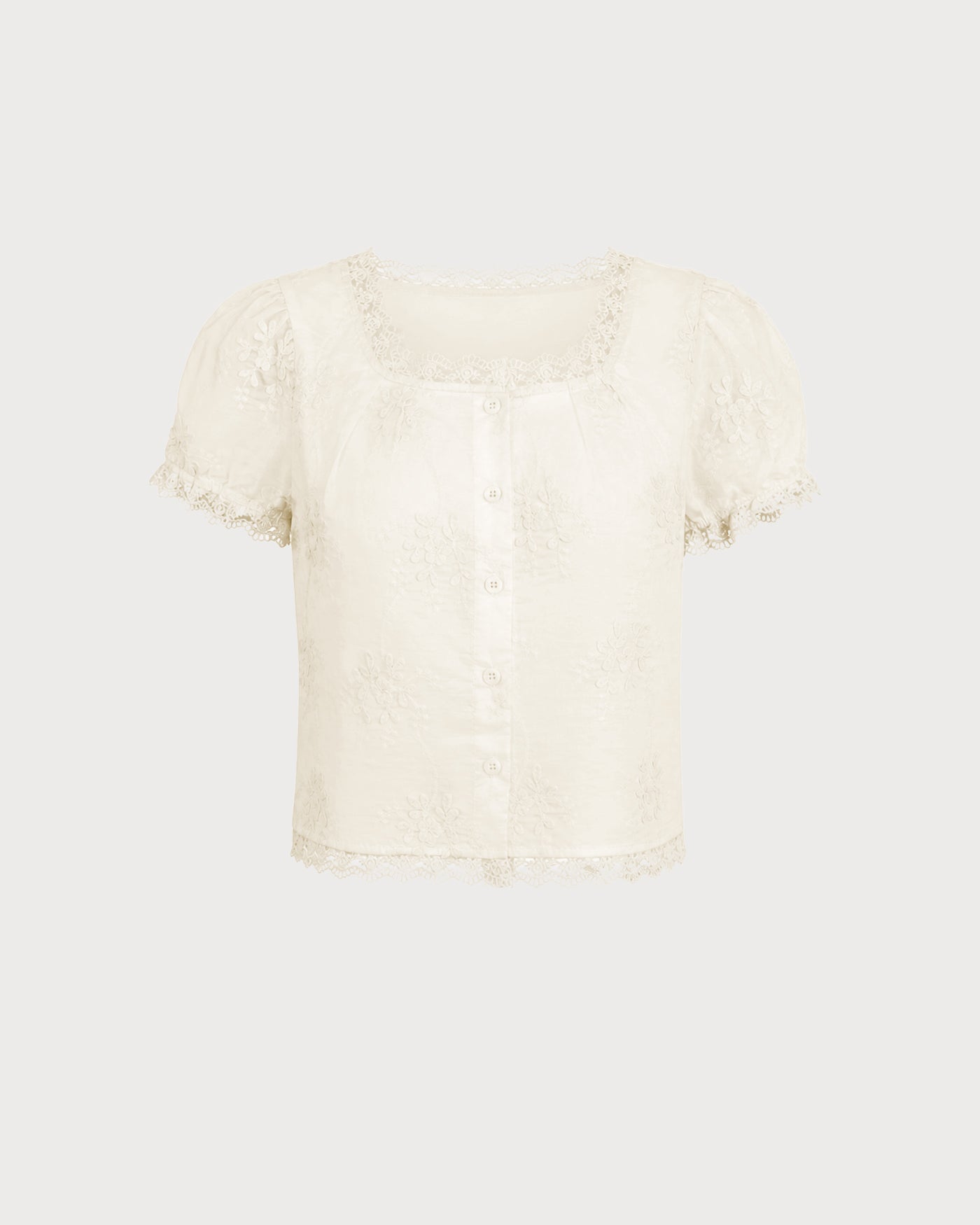 Camiseta Albaricoque Cuello Cuadrado Encaje Floral