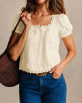 Camiseta Albaricoque Cuello Cuadrado Encaje Floral