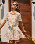 Blusa Floral Cuello Encaje Bolsillos