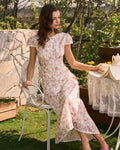 Blusa Rosa Floral Bordado Botones