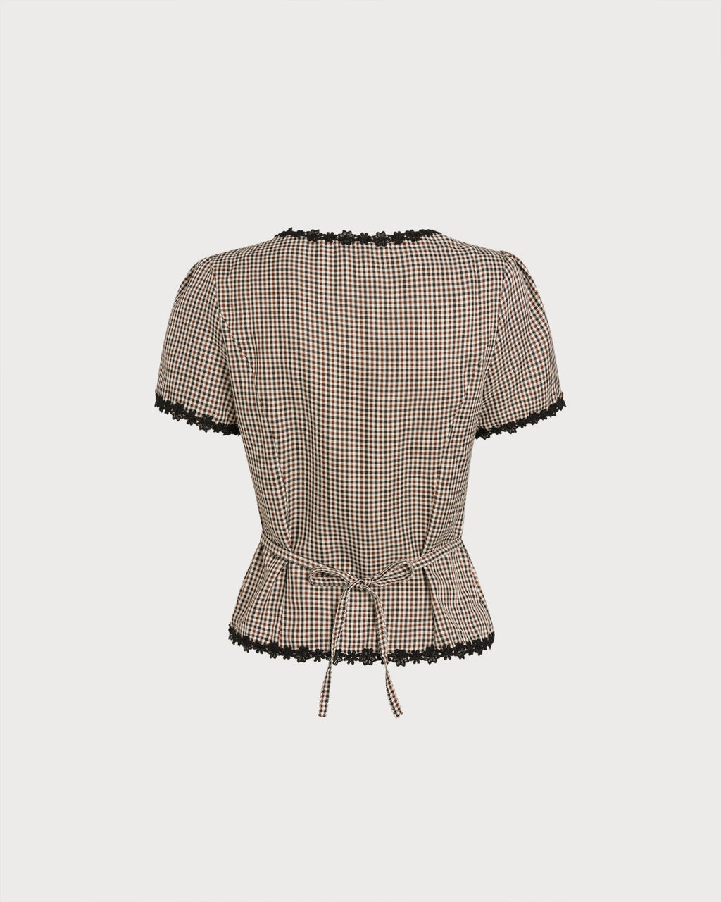 Blusa Café Cuello Cuadrado Cuadros