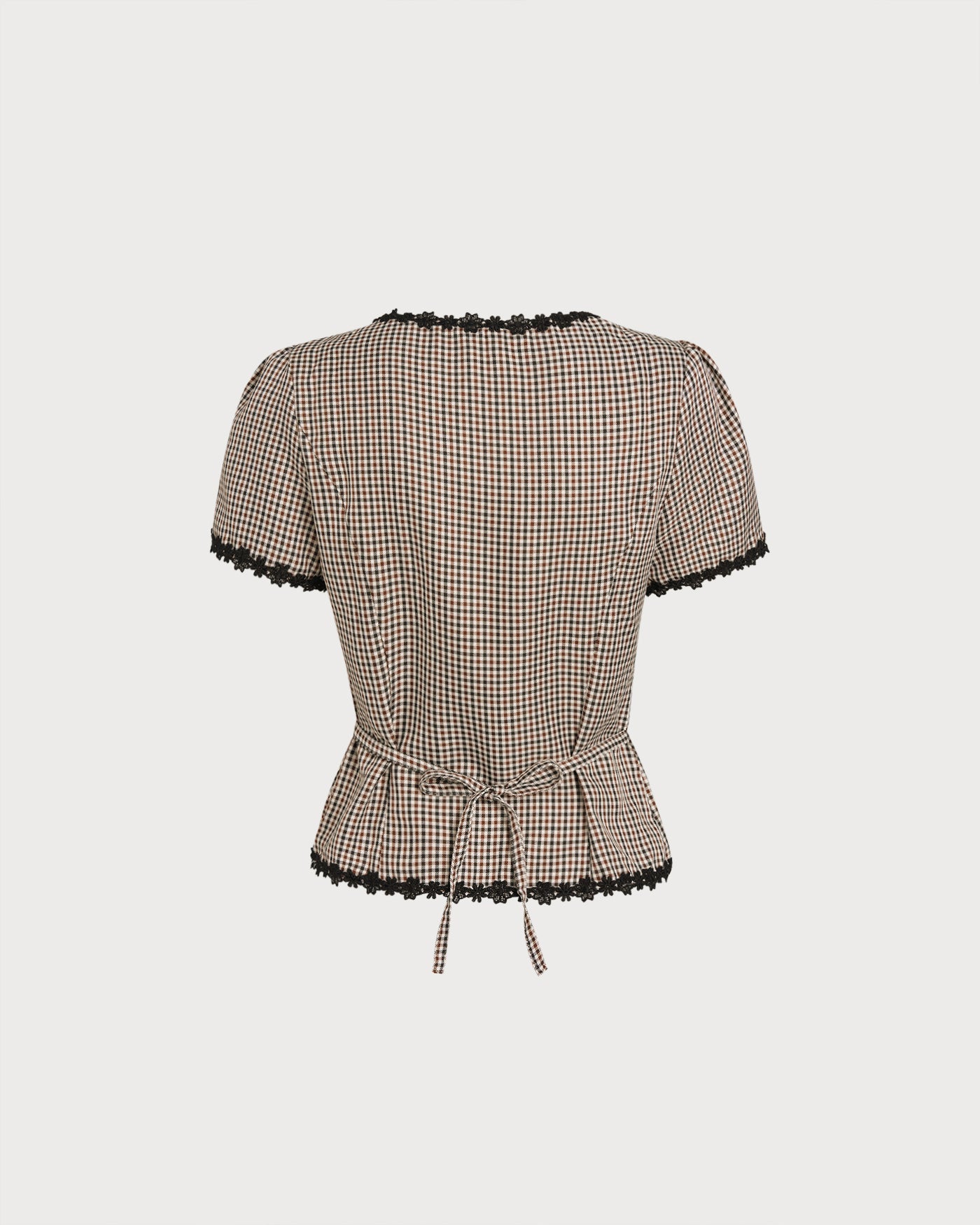 Blusa Café Cuello Cuadrado Cuadros