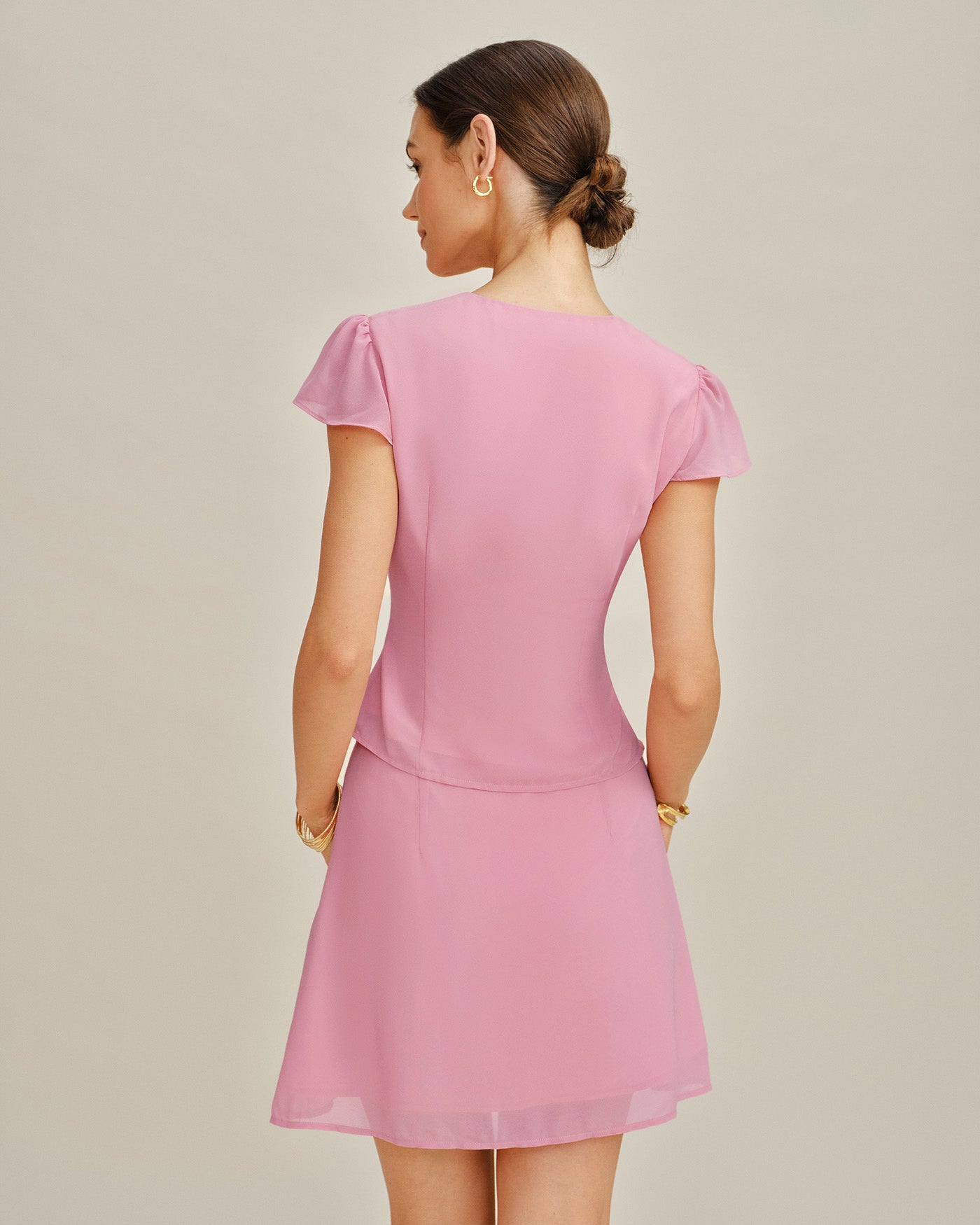 Blusa Rosa Recorte Botones Gasa