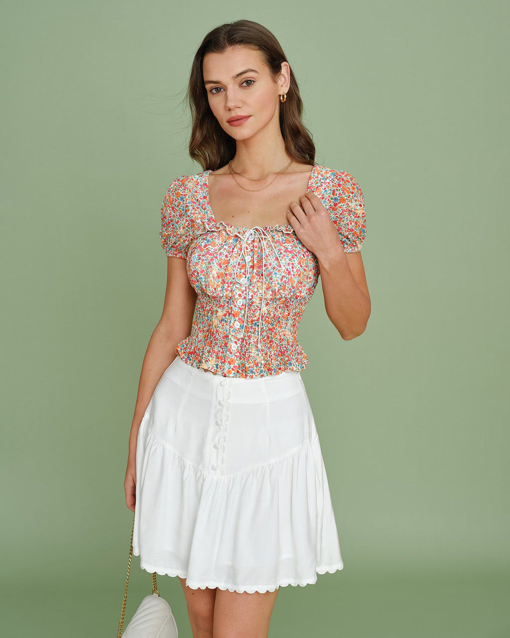 Blusa Floral Cuello Cuadrado Manga Abullonada