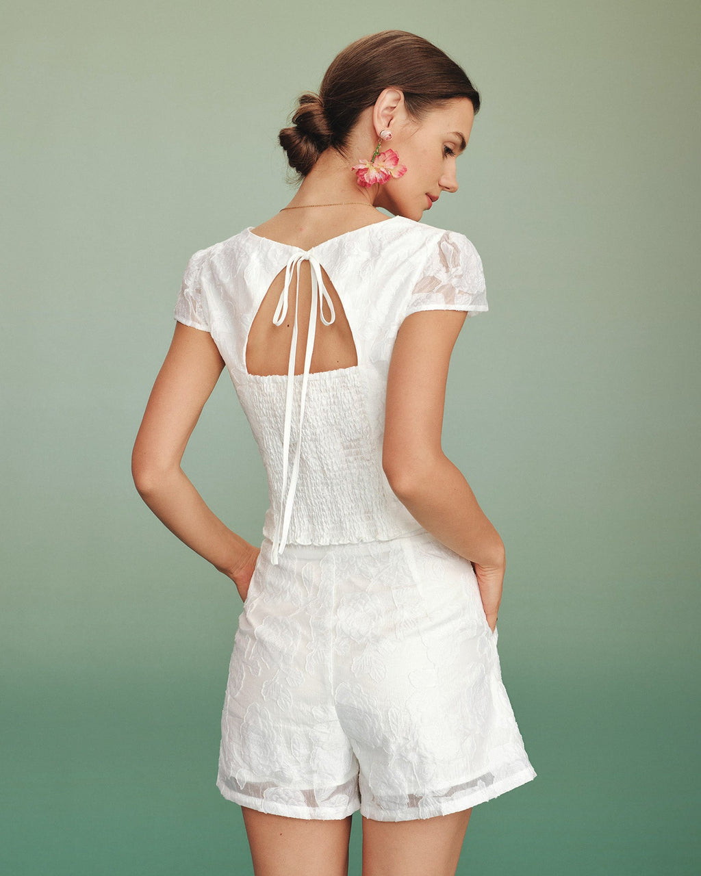 Blusa Blanca Cuello Cuadrado Jacquard