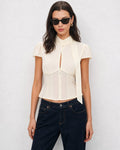 Blusa Albaricoque Cuello Alto Botones Gasa
