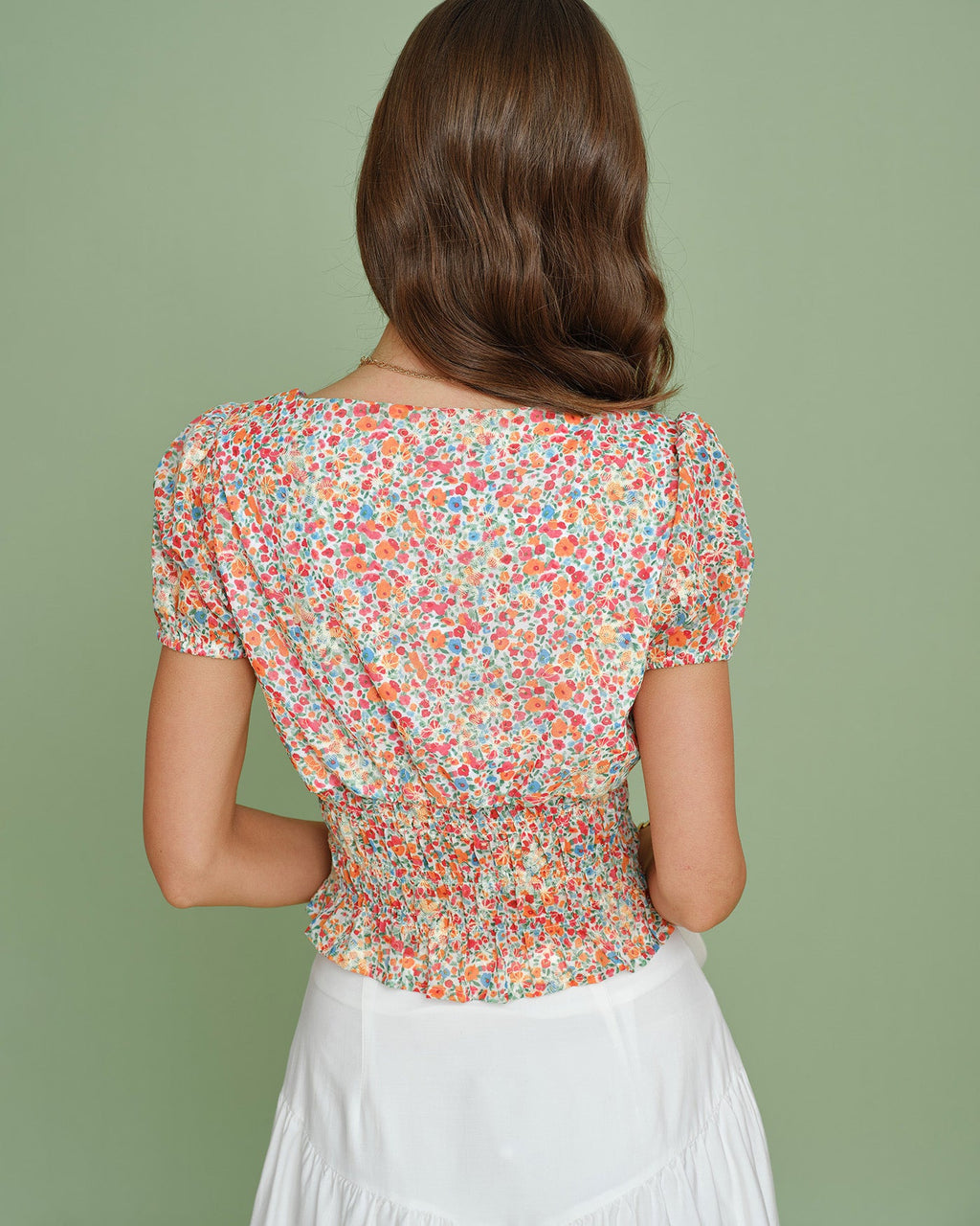 Blusa Floral Cuello Cuadrado Manga Abullonada