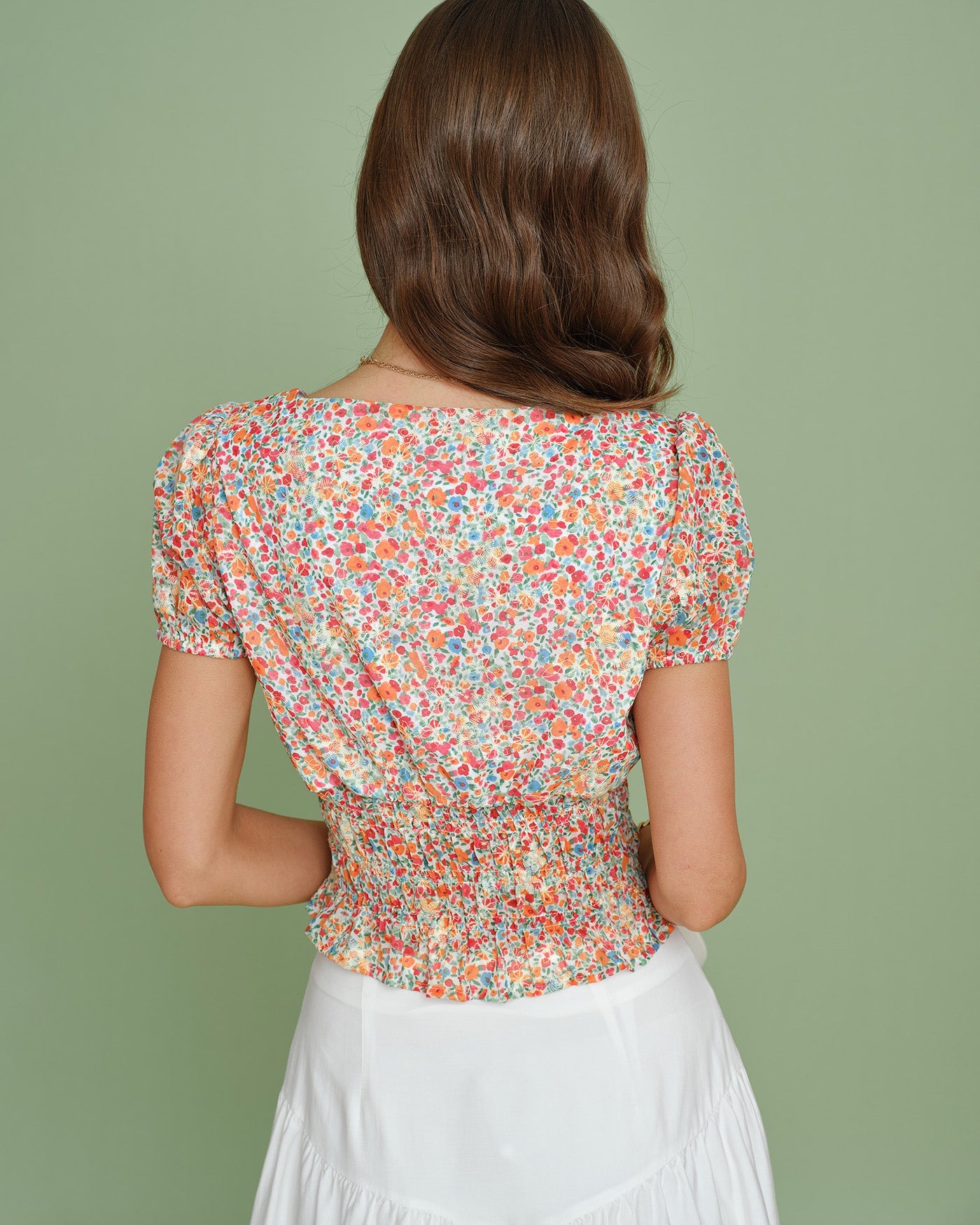 Blusa Floral Cuello Cuadrado Manga Abullonada