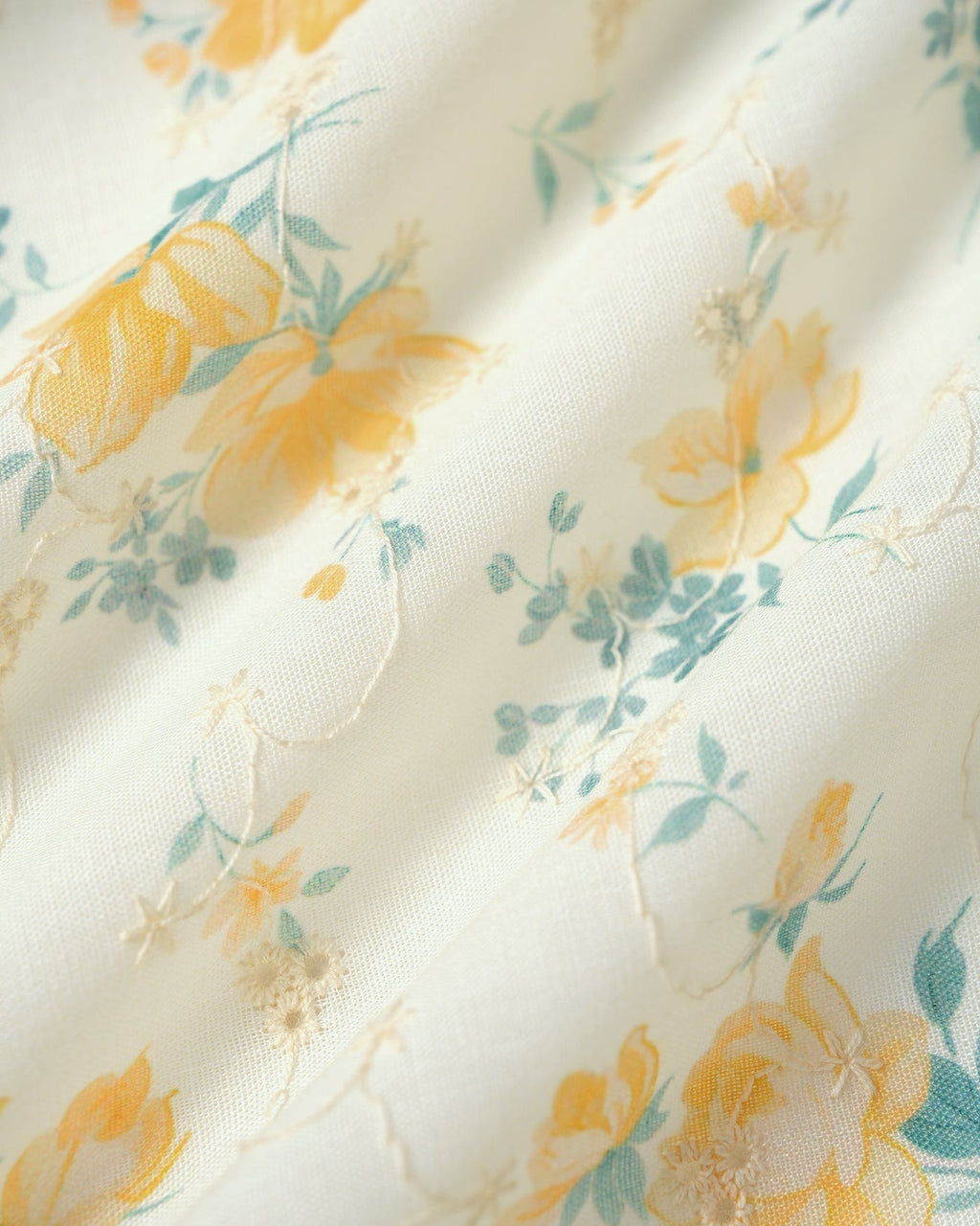 Blusa Amarilla Cuello Manga Abullonada Floral