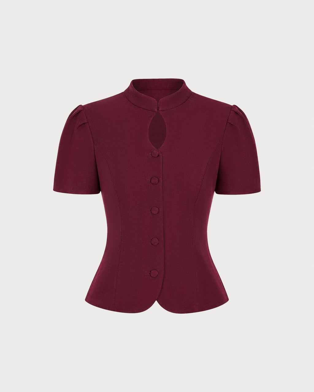 Blusa Rojo Vino Manga Abullonada Botones