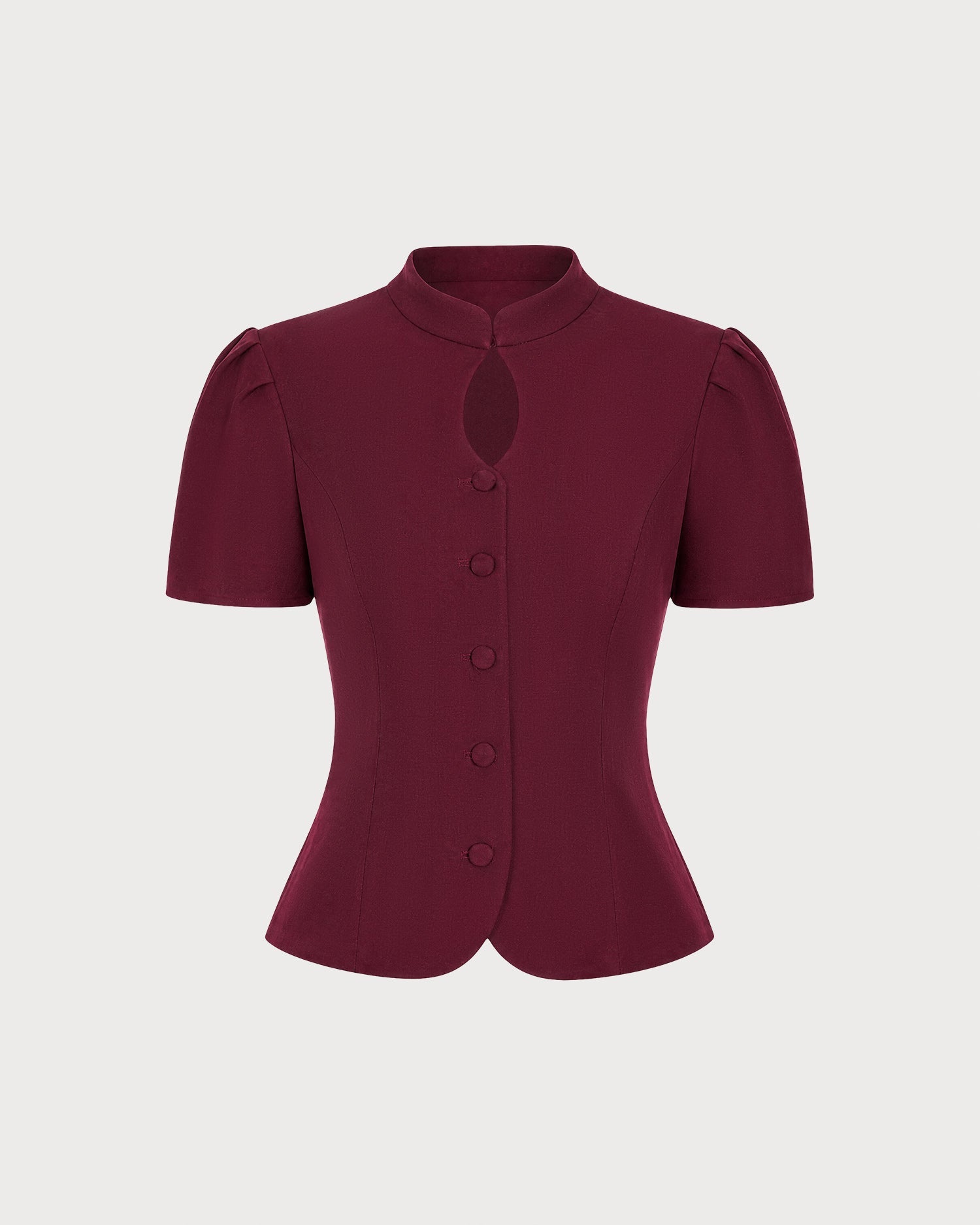 Blusa Rojo Vino Manga Abullonada Botones
