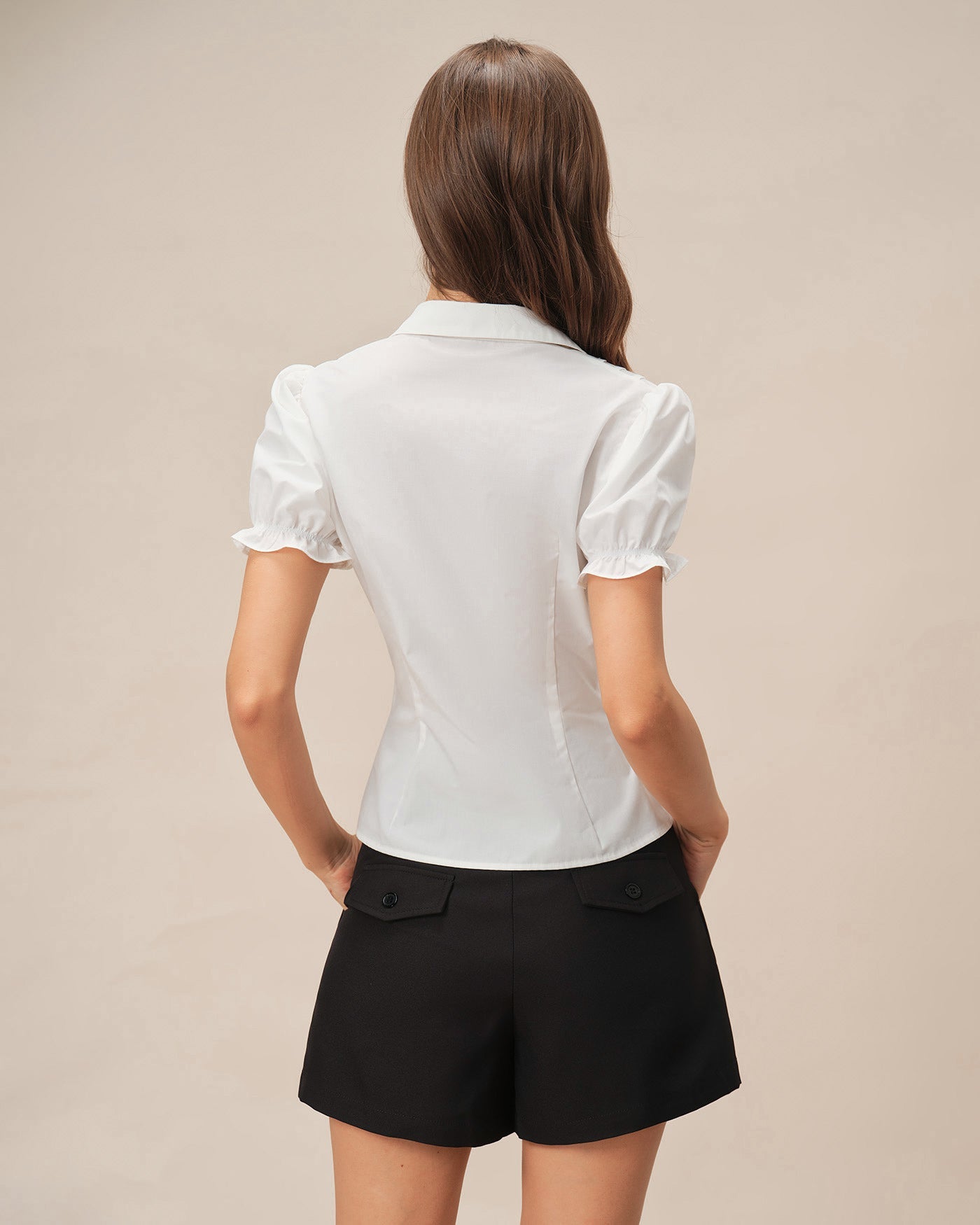 Blusa Blanca Manga Abullonada Cuello