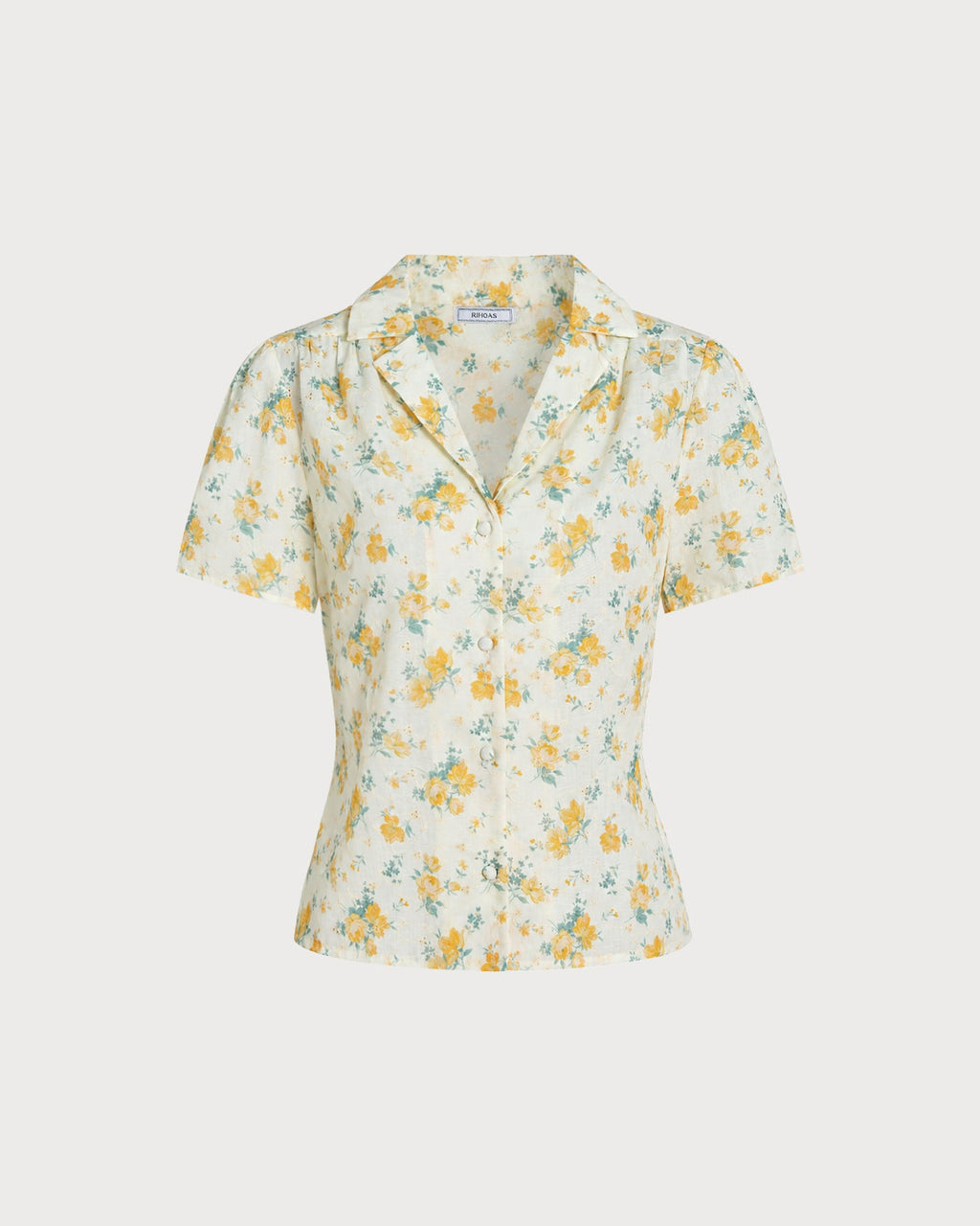 Blusa Amarilla Cuello Manga Abullonada Floral