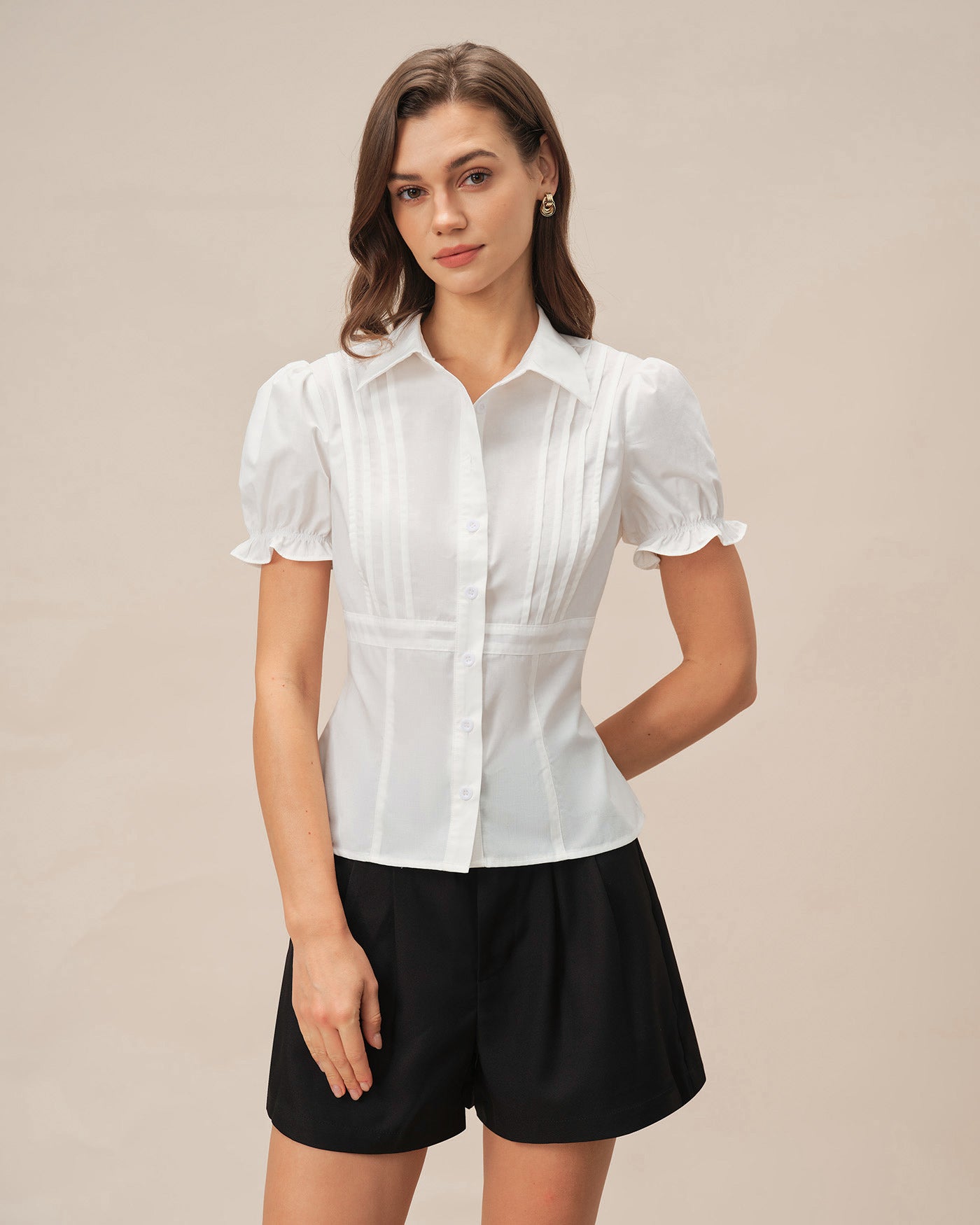 Blusa Blanca Manga Abullonada Cuello