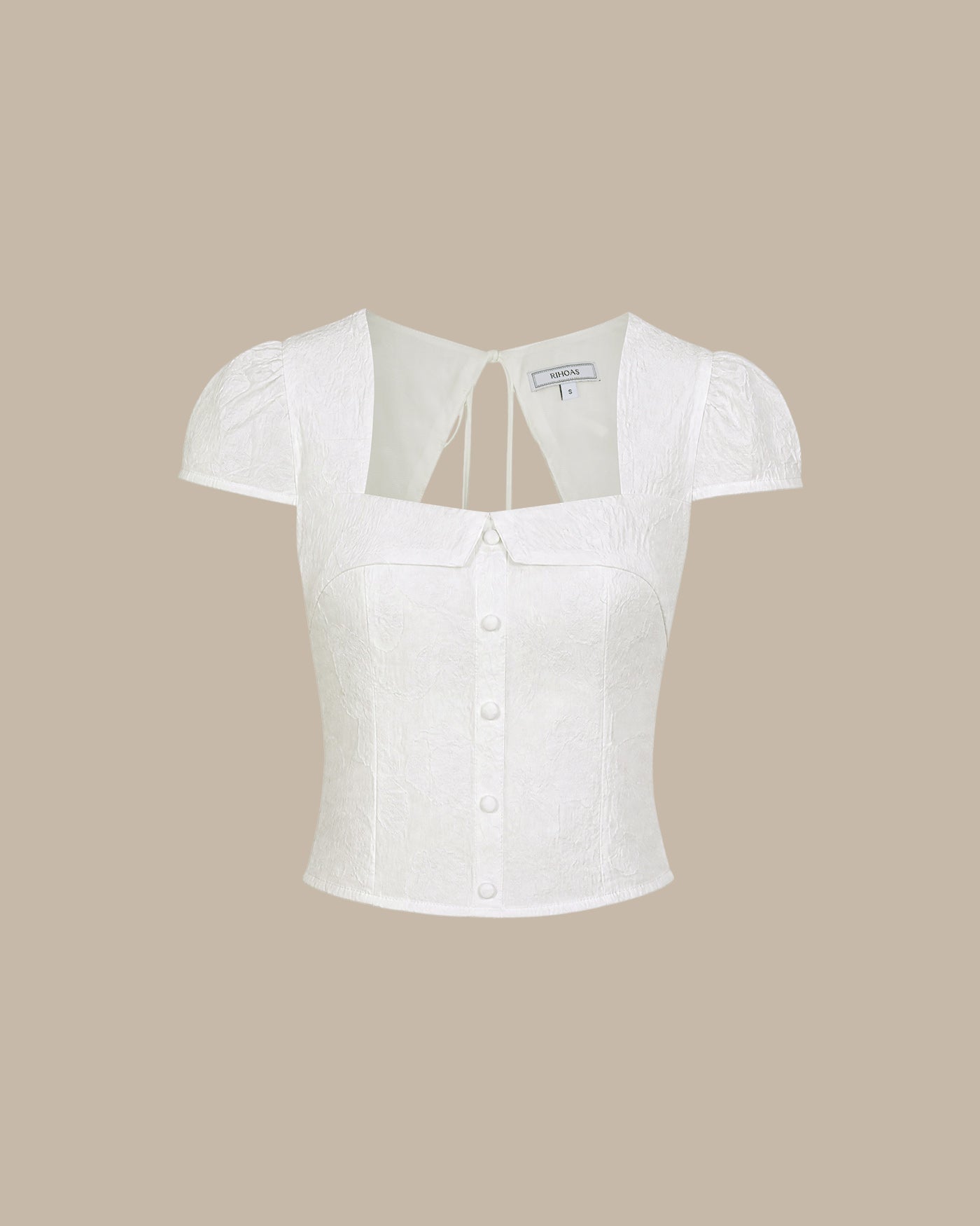 Blusa Blanca Cuello Cuadrado Jacquard