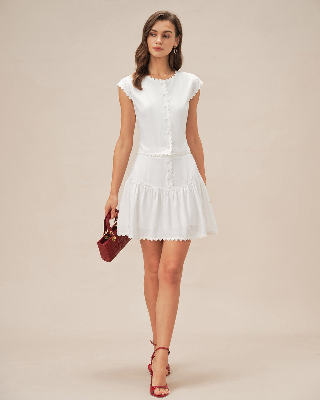 Blusa Blanca Manga Corta Abullonada Botones