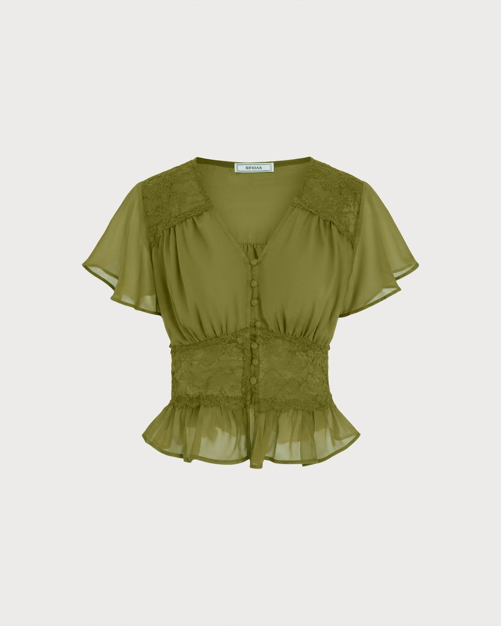 Blusa Verde Cuello V Fruncido
