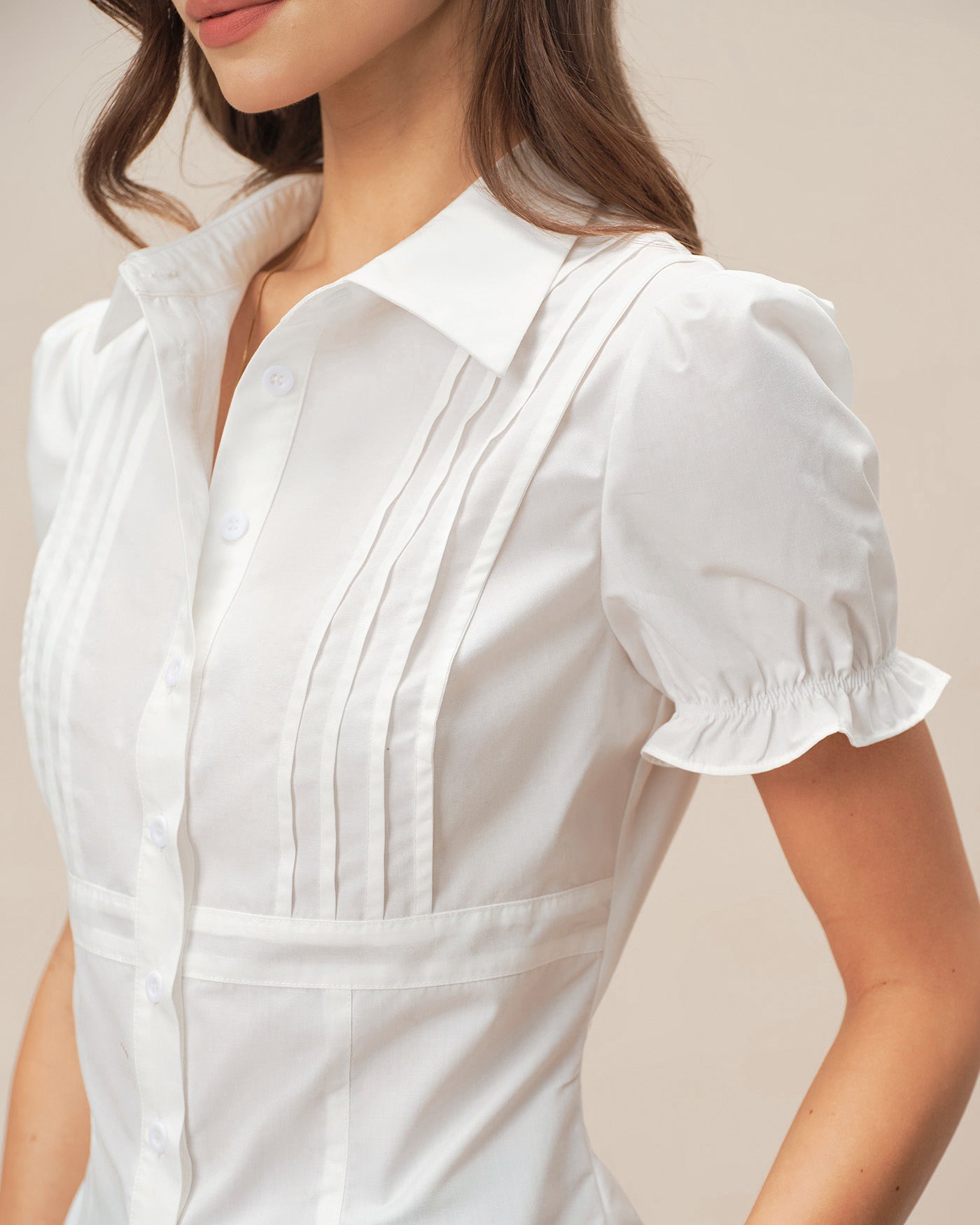 Blusa Blanca Manga Abullonada Cuello
