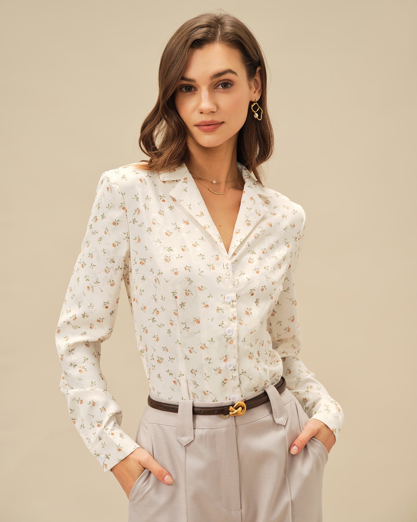 Blusa Albaricoque Floral Cuello