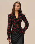 Blusa Negra Floral Cuello V