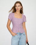 Blusa Morada Cuello Cuadrado Manga Pétalo