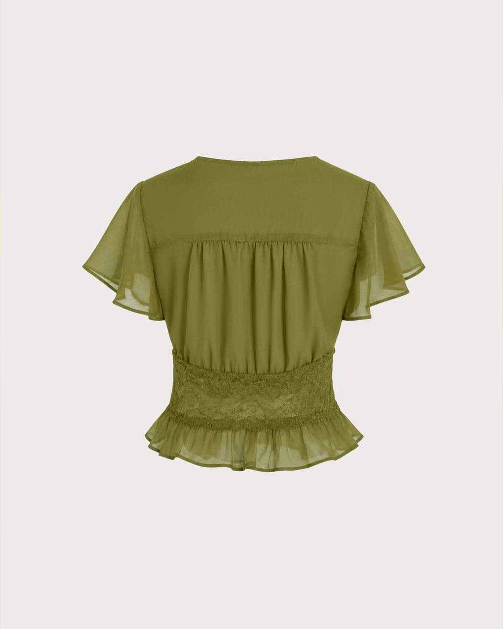 Blusa Verde Cuello V Fruncido