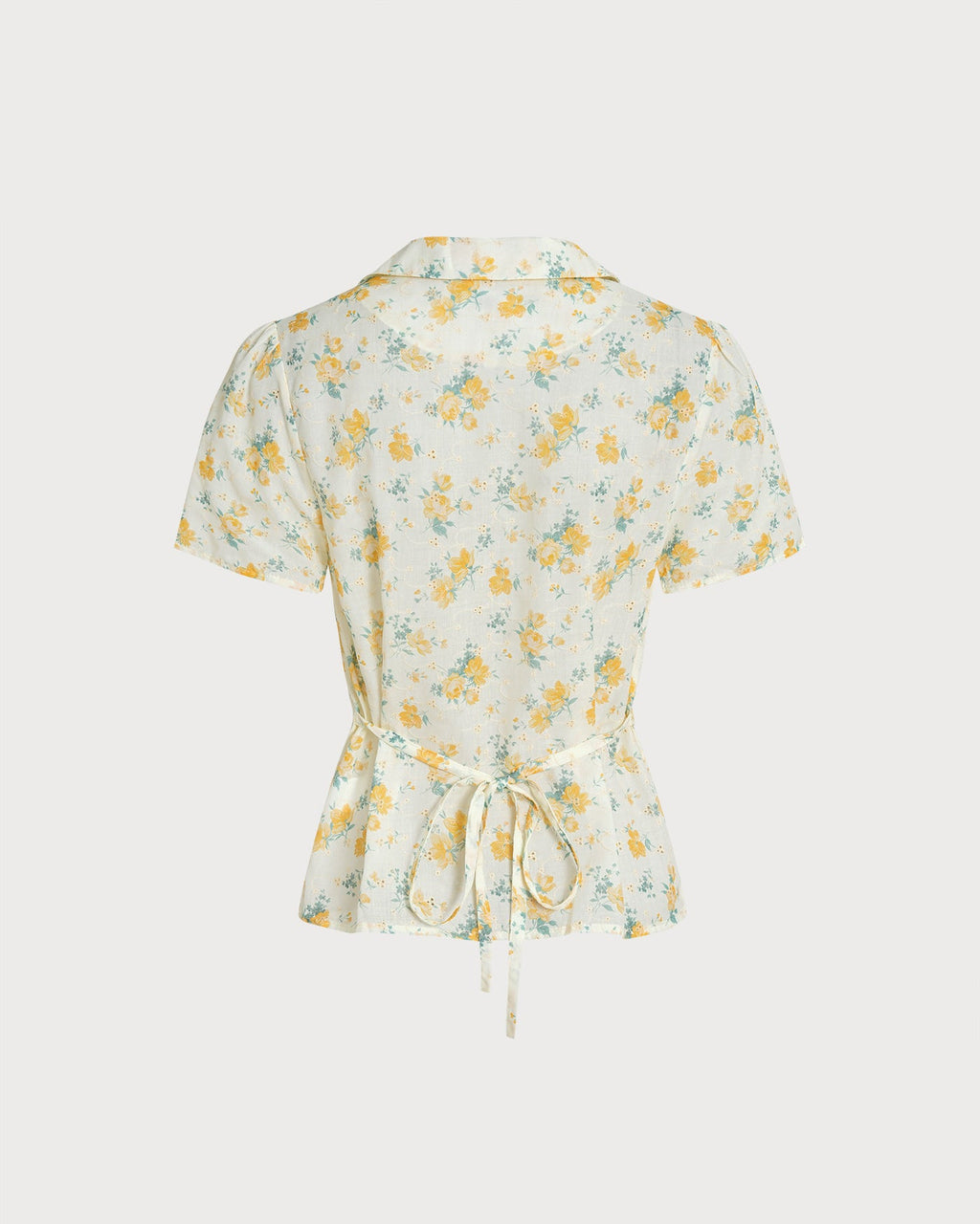 Blusa Amarilla Cuello Manga Abullonada Floral