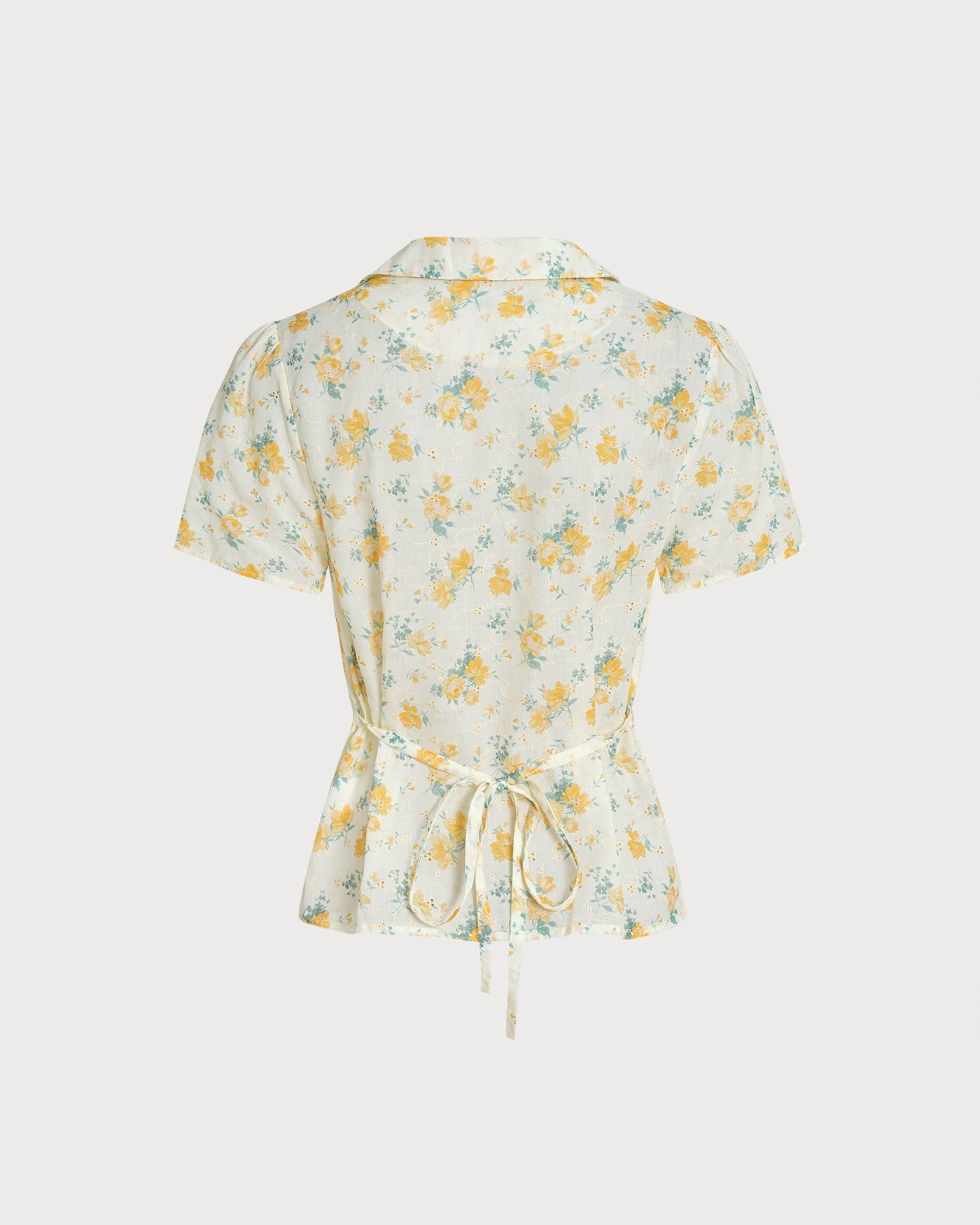 Blusa Amarilla Cuello Manga Abullonada Floral
