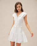 Blusa Blanca Manga Corta Abullonada Botones